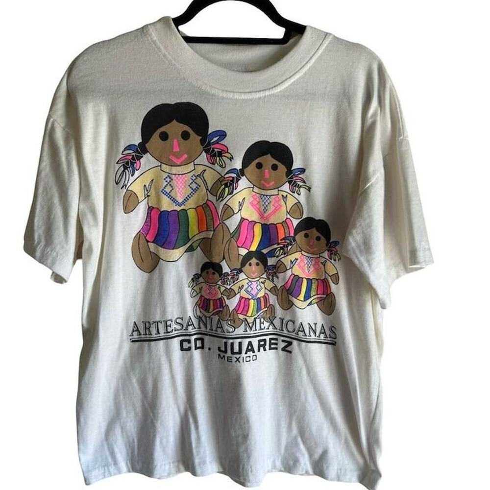 Vintage Mexican Dolls Graphic T-Shirt Unisex M Multicolor Short Sleeve